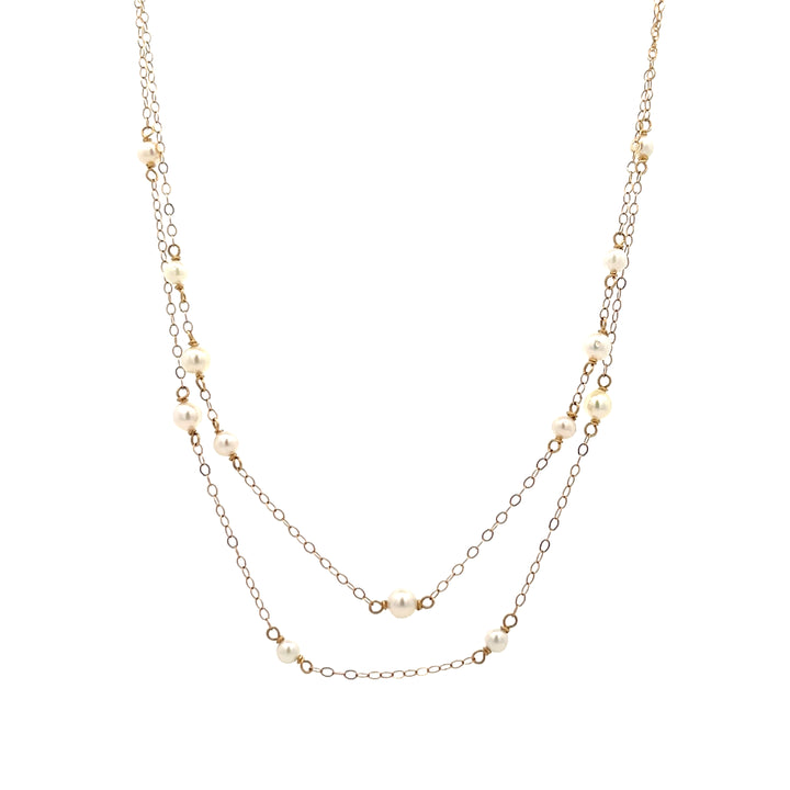 14K van luna - double-layered versatile pearl necklace14K - Valentshop Jewelry