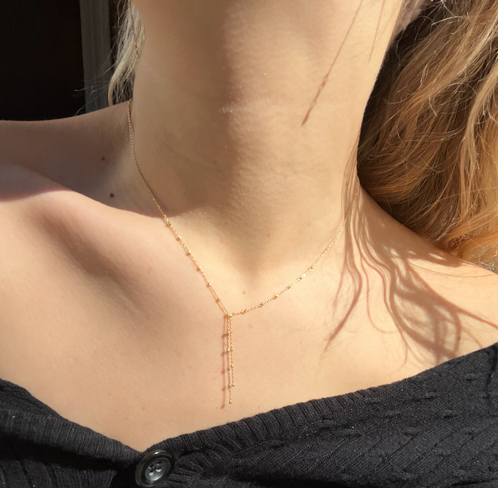 14K solid gold diamond cut beaded bolo lariat necklace - valentshop.com