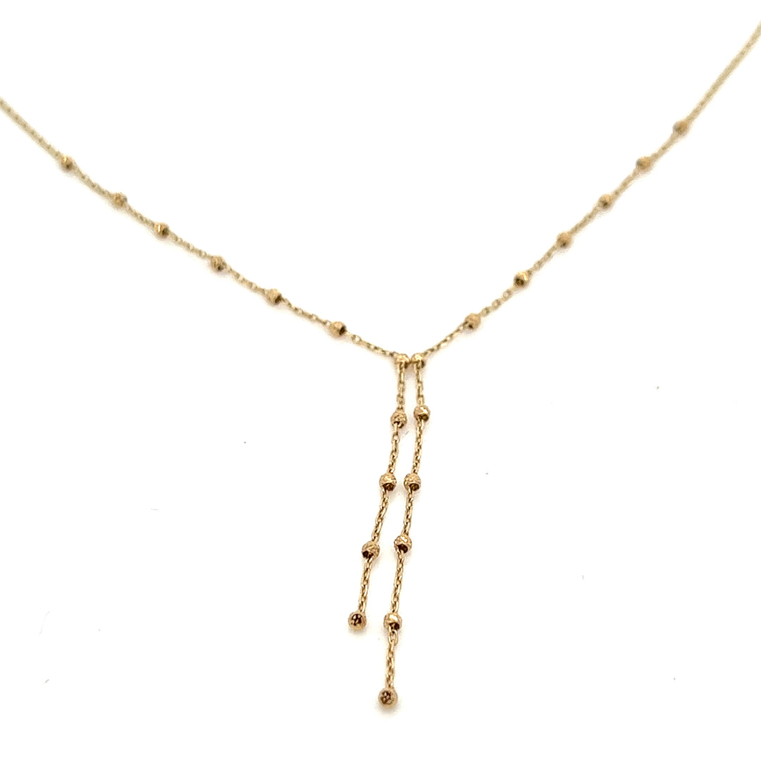 14K solid gold diamond cut beaded bolo lariat necklace - valentshop.com