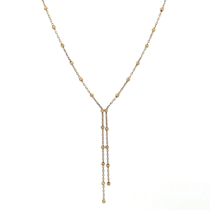 14K solid gold diamond cut beaded bolo lariat necklace - valentshop.com