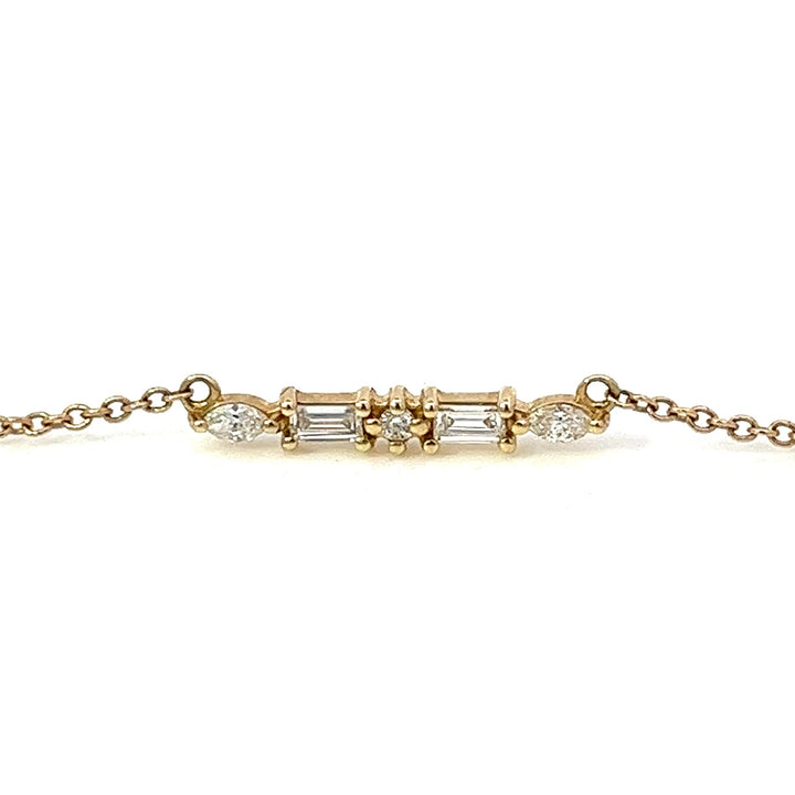 14K solid gold marquise & baguette diamond bar necklace - valentshop.com
