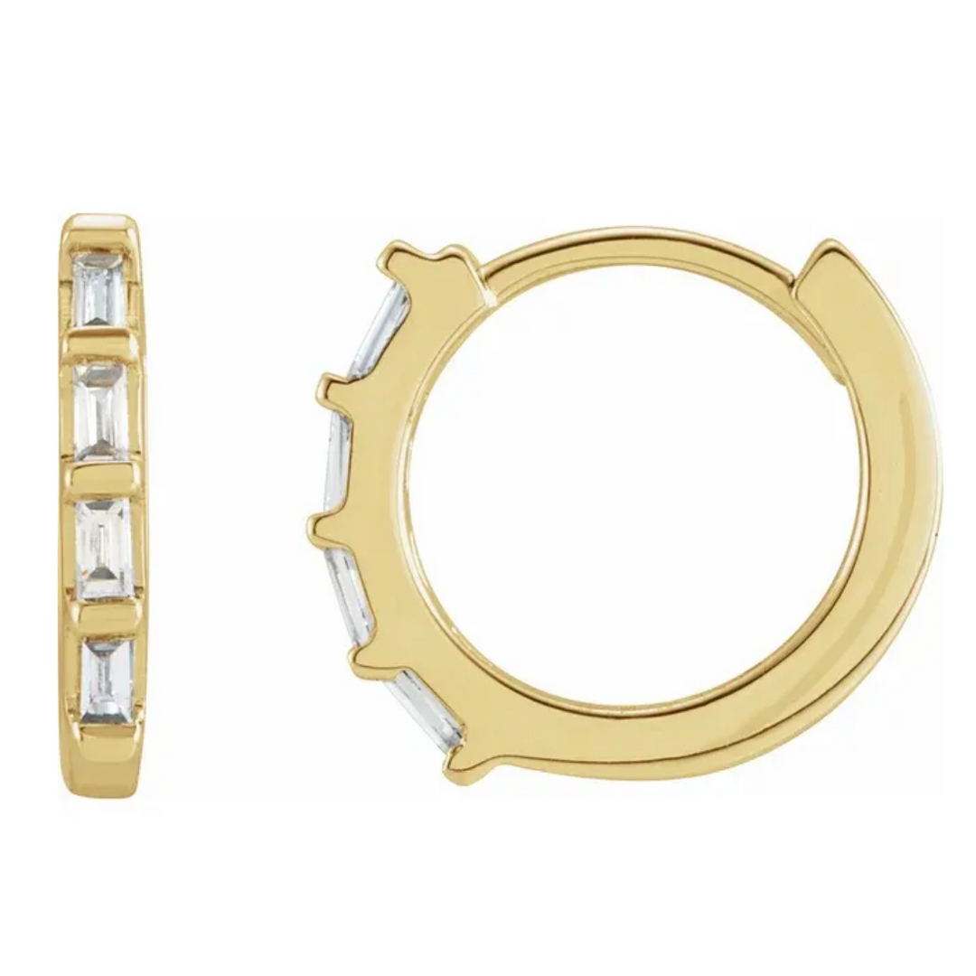14K solid gold diamond baguette huggies - valentshop.com
