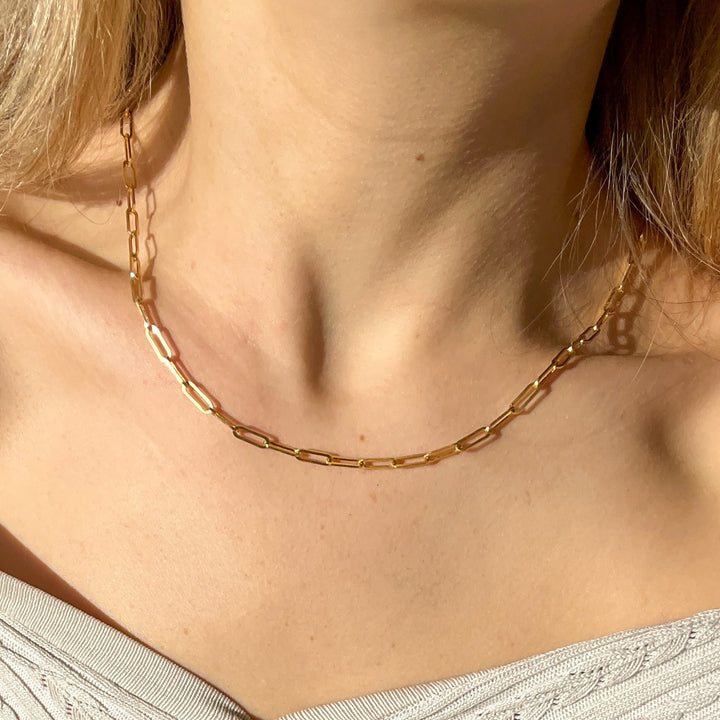 14K solid gold bold paperclip chain necklace - valentshop.com