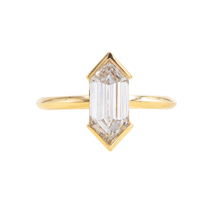 1.53 ct elongated hexagon diamond half-bezel engagement ring - Valentshop Jewelry