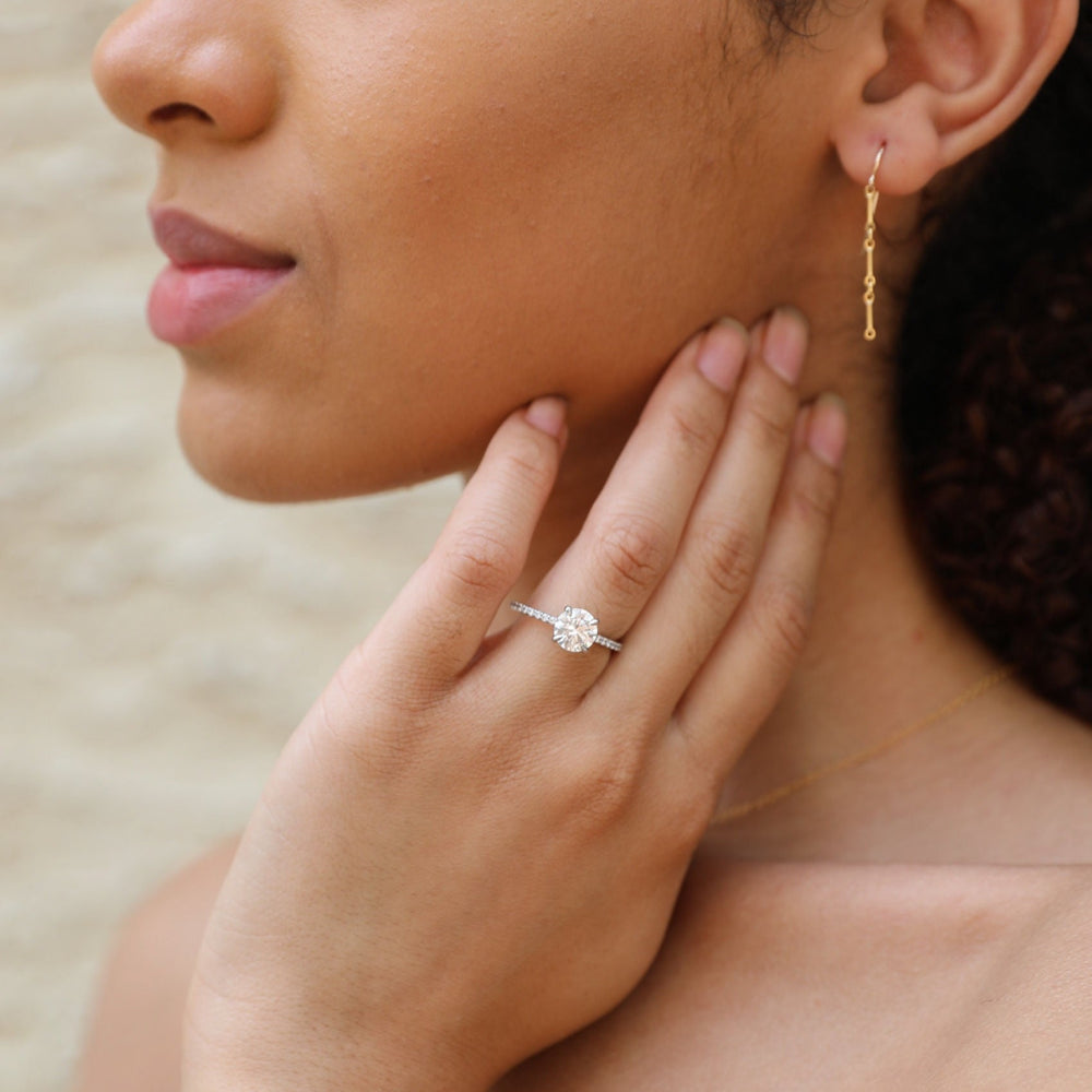 1 1/2 ctw french-set round diamond engagement ring - Valentshop Jewelry