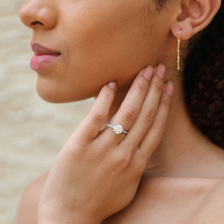 1 1/2 ctw french-set round diamond engagement ring - Valentshop Jewelry