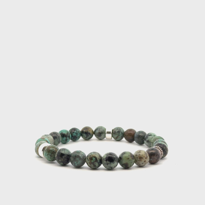 P-76 Mens Natural African Turquoise Beaded Bracelet - 1/3 inch width