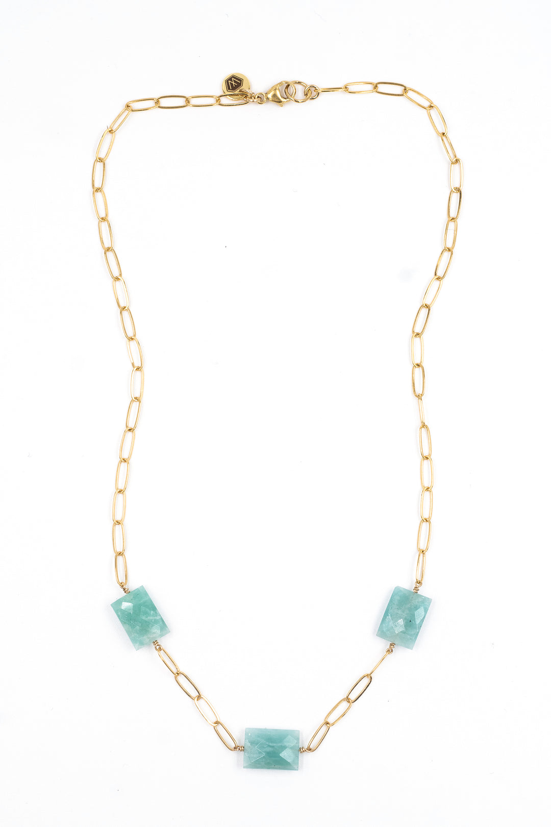 amazonite 3-station faceted chiclet necklace - Valentshop Jewelry