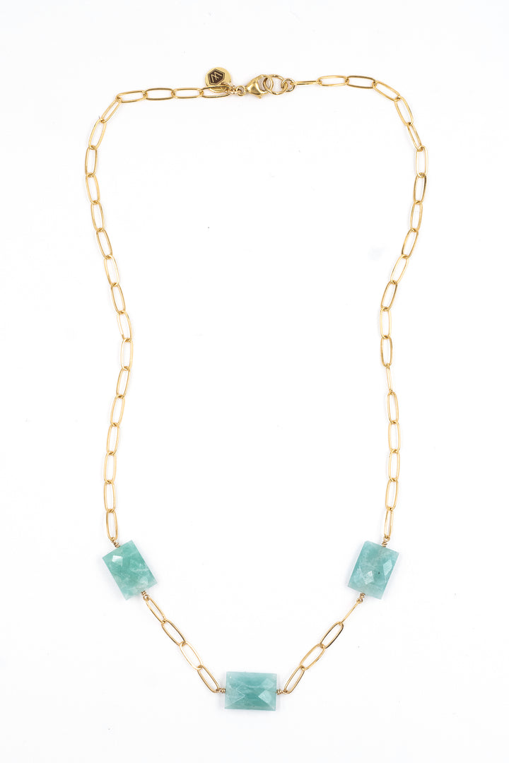 amazonite 3-station faceted chiclet necklace - Valentshop Jewelry
