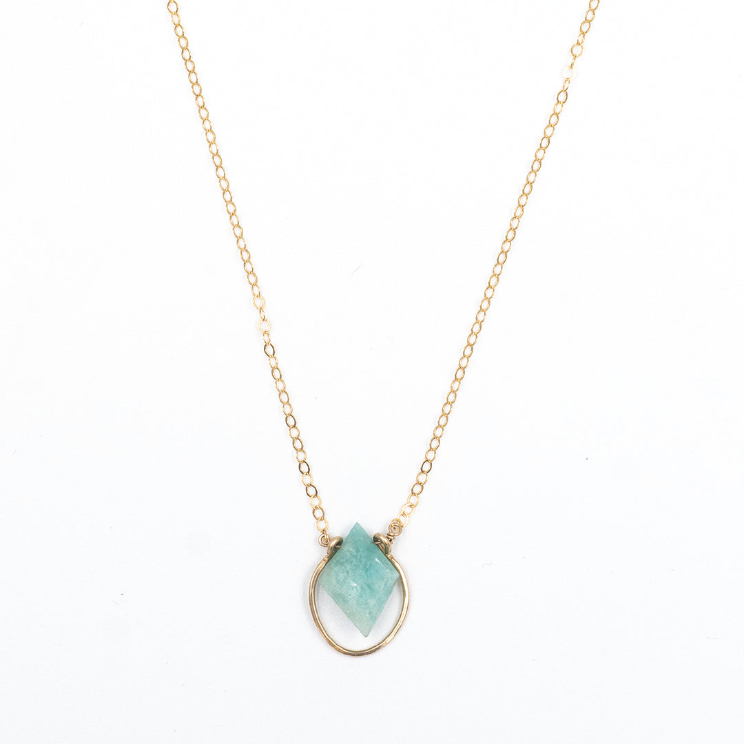 amazonite faceted diamond bezel necklace - Valentshop Jewelry
