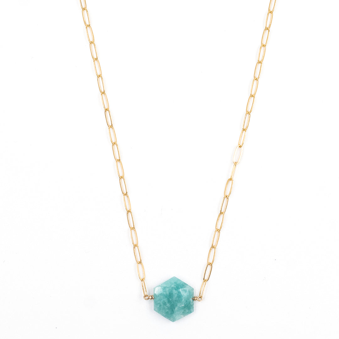 amazonite faceted hexagon necklace - Valentshop Jewelry