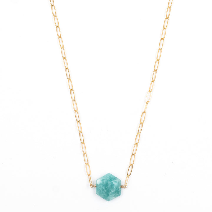 amazonite faceted hexagon necklace - Valentshop Jewelry
