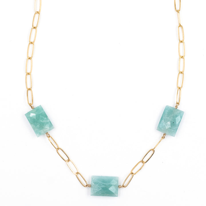 amazonite 3-station faceted chiclet necklace - Valentshop Jewelry