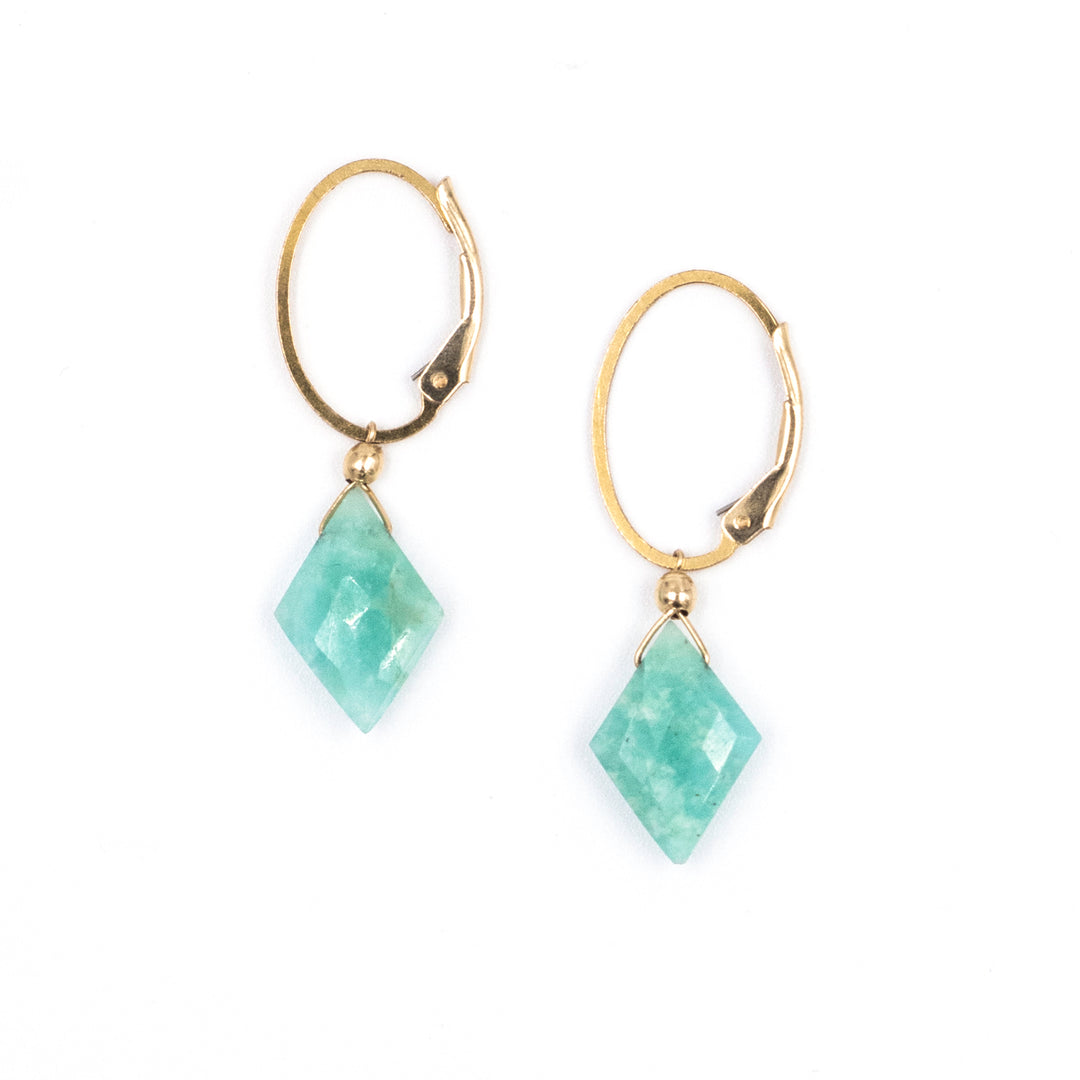 amazonite diamond lever back earrings - Valentshop Jewelry