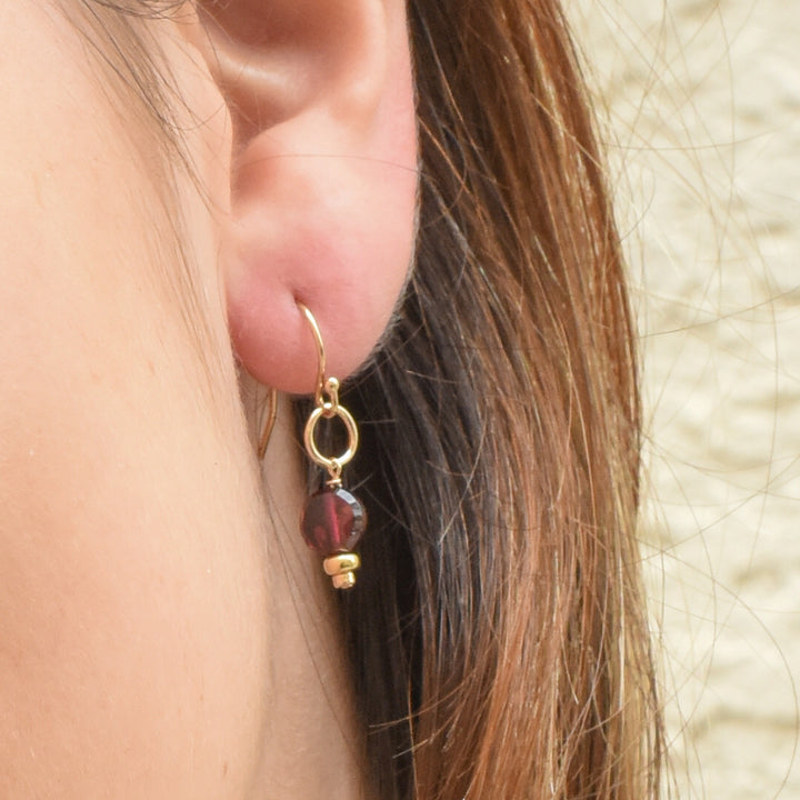 faceted birthstone coin charm - shepherd's hook earrings - valentshop.com