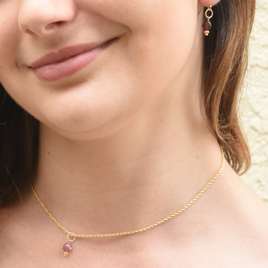 faceted birthstone coin charm - shepherd's hook earrings - valentshop.com