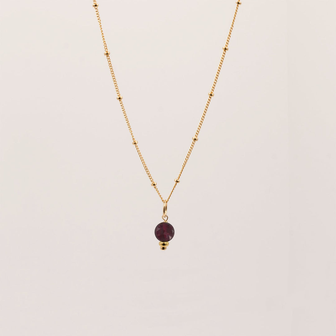 golden rondelle necklace - garnet coin charm - valentshop.com
