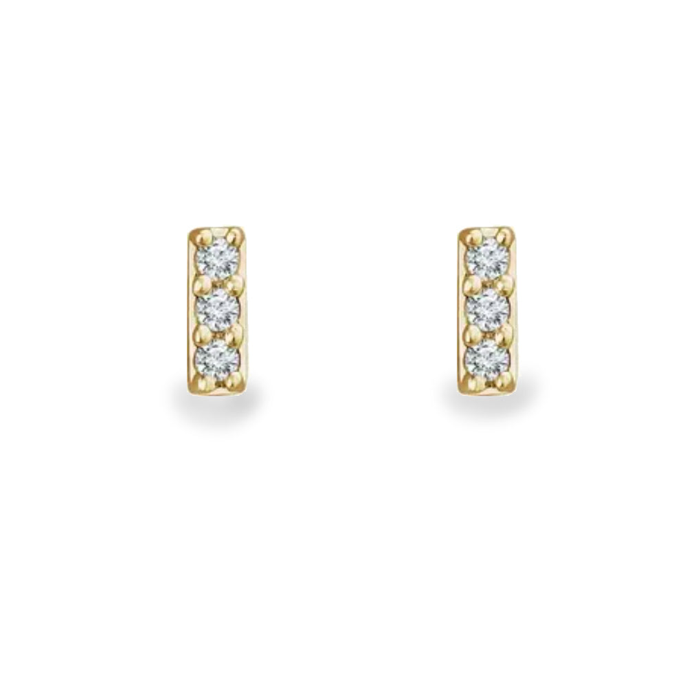 14K diamond 3-stone bar earrings - valentshop.com