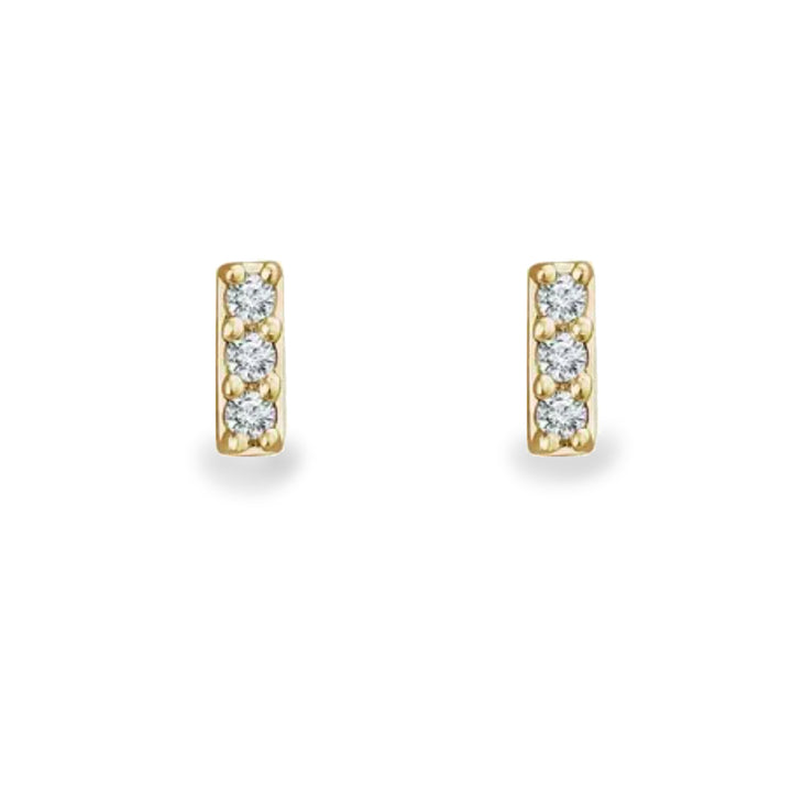 14K diamond 3-stone bar earrings - valentshop.com