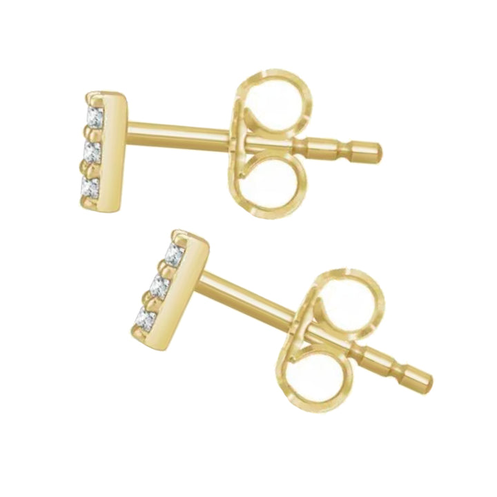 14K diamond 3-stone bar earrings - valentshop.com