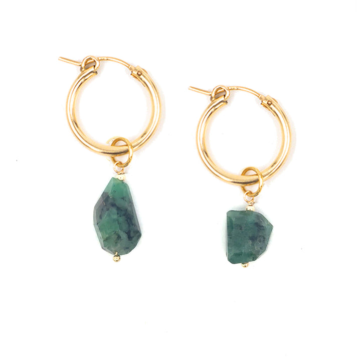natural emerald nugget hoop earrings