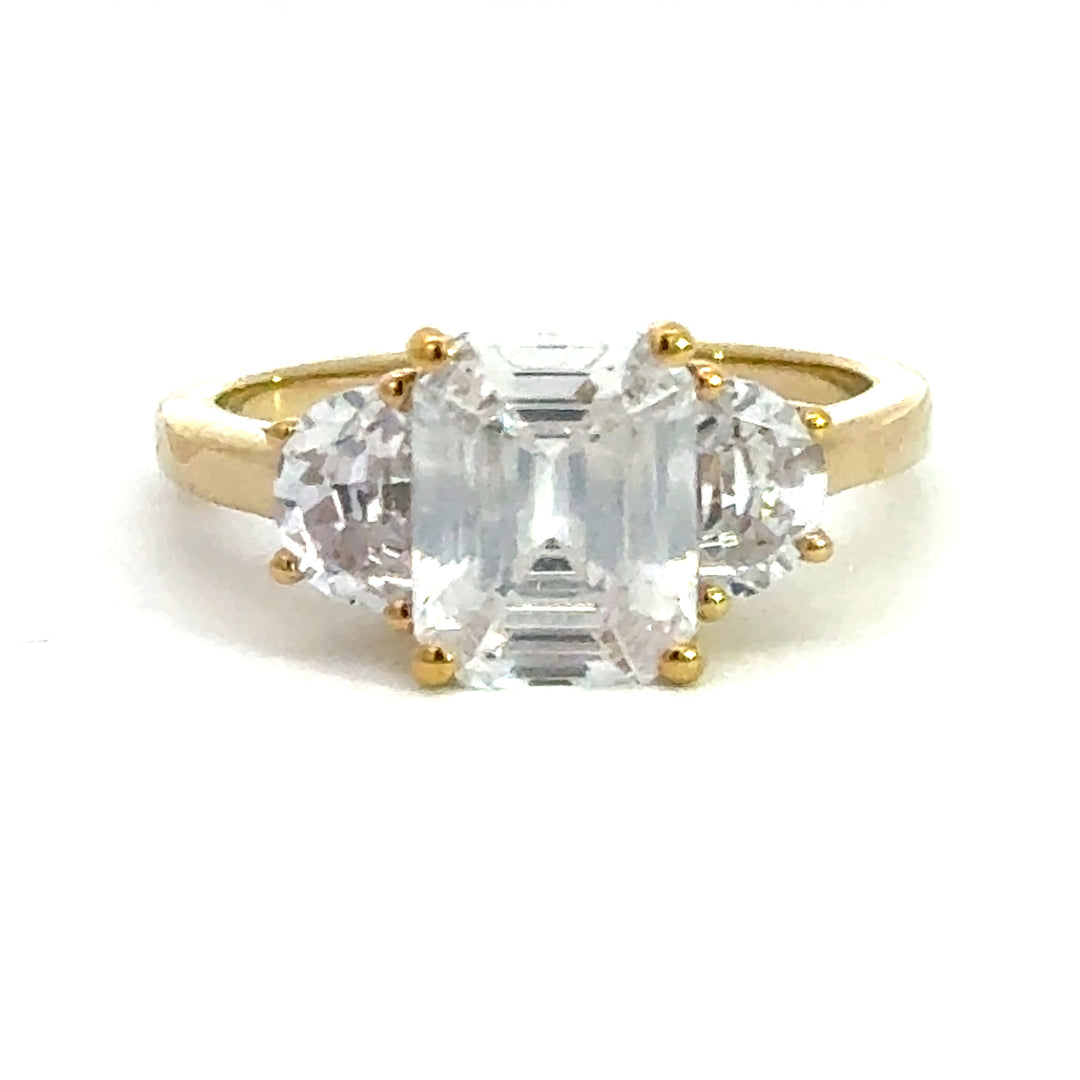 4.0 ctw emerald-cut diamond three-stone mezzaluna half-moon engagement ring - Valentshop Jewelry