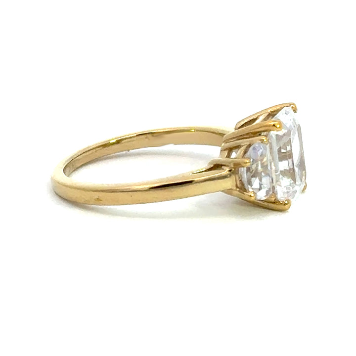 4.0 ctw emerald-cut diamond three-stone mezzaluna half-moon engagement ring - Valentshop Jewelry