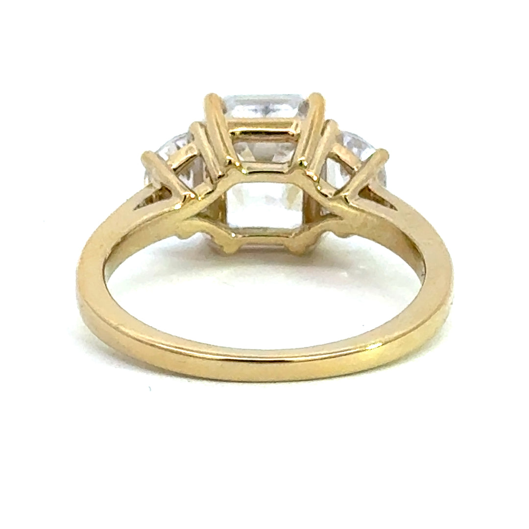 4.0 ctw emerald-cut diamond three-stone mezzaluna half-moon engagement ring - Valentshop Jewelry