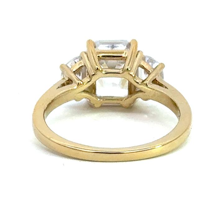 4.0 ctw emerald-cut diamond three-stone mezzaluna half-moon engagement ring - Valentshop Jewelry