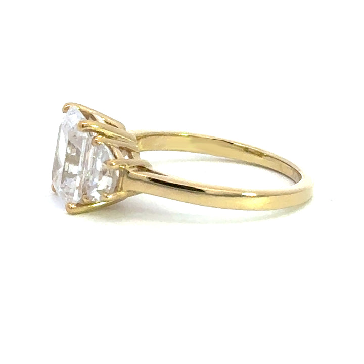 4.0 ctw emerald-cut diamond three-stone mezzaluna half-moon engagement ring - Valentshop Jewelry