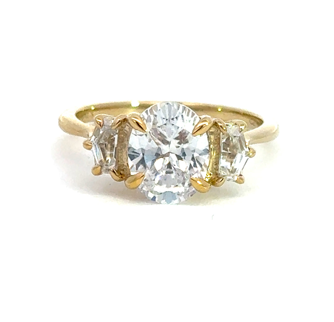 2.5 ctw oval diamond three-stone pentagon engagement ring - Valentshop Jewelry