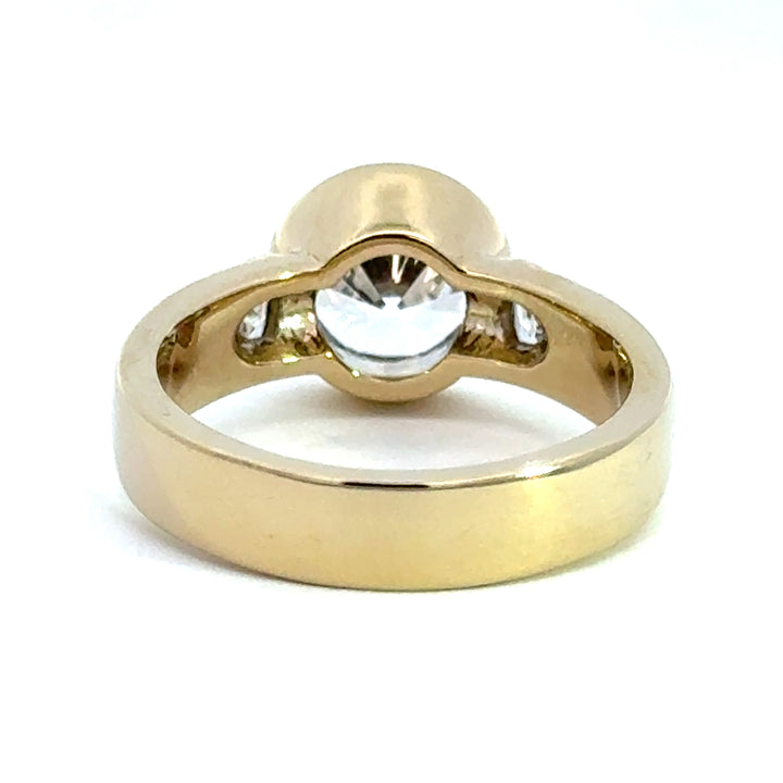 2.2 ctw round diamond bezel three-stone trillion wide band engagement ring - Valentshop Jewelry