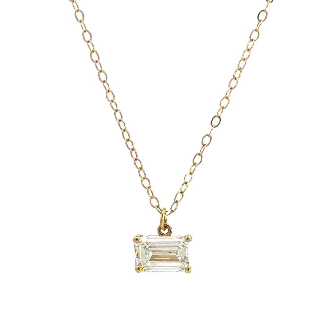 14K east-west emerald cut diamond necklace - Valentshop Jewelry