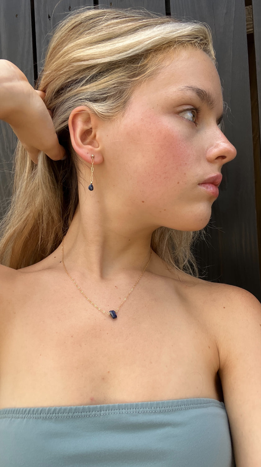 silk road - sapphire chain drop earrings - valentshop.com