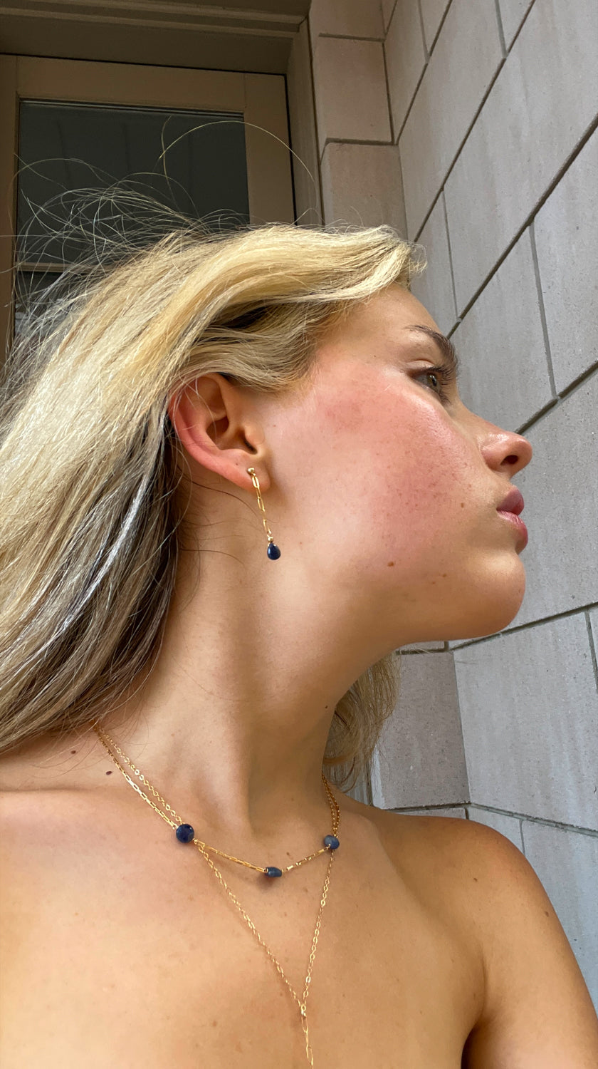 silk road - sapphire chain drop earrings - valentshop.com