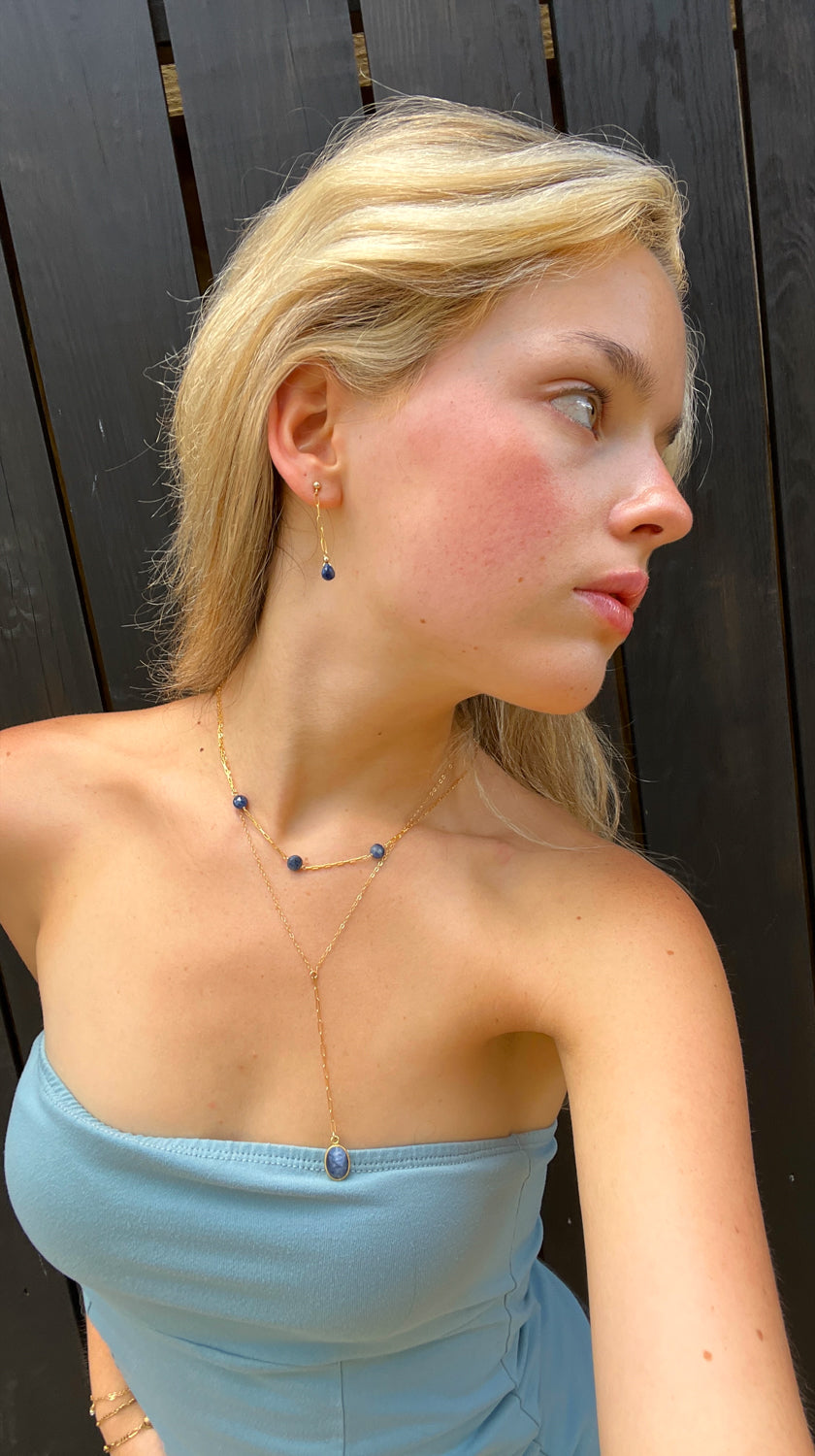 silk road - sapphire chain drop earrings - valentshop.com