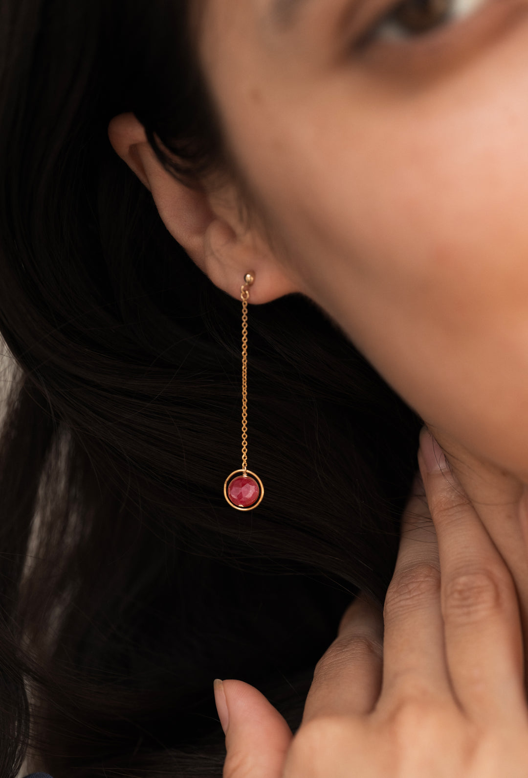 halo birthstone chain drop earrings - Valentshop Jewelry