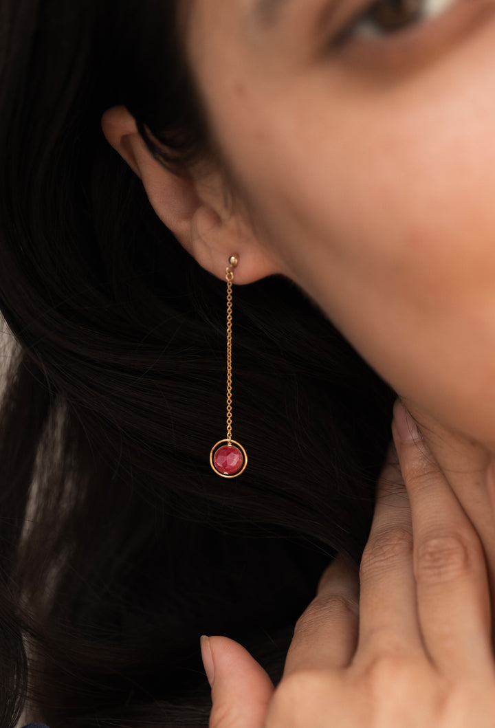 halo birthstone chain drop earrings - Valentshop Jewelry