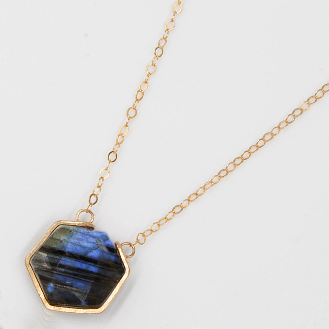 Northern Lights - Hexagonal Gemstone Necklace - valentshop.com