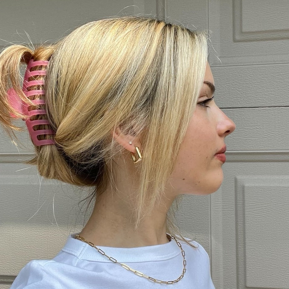 14K solid gold essentials - bold rectangle hoops - valentshop.com