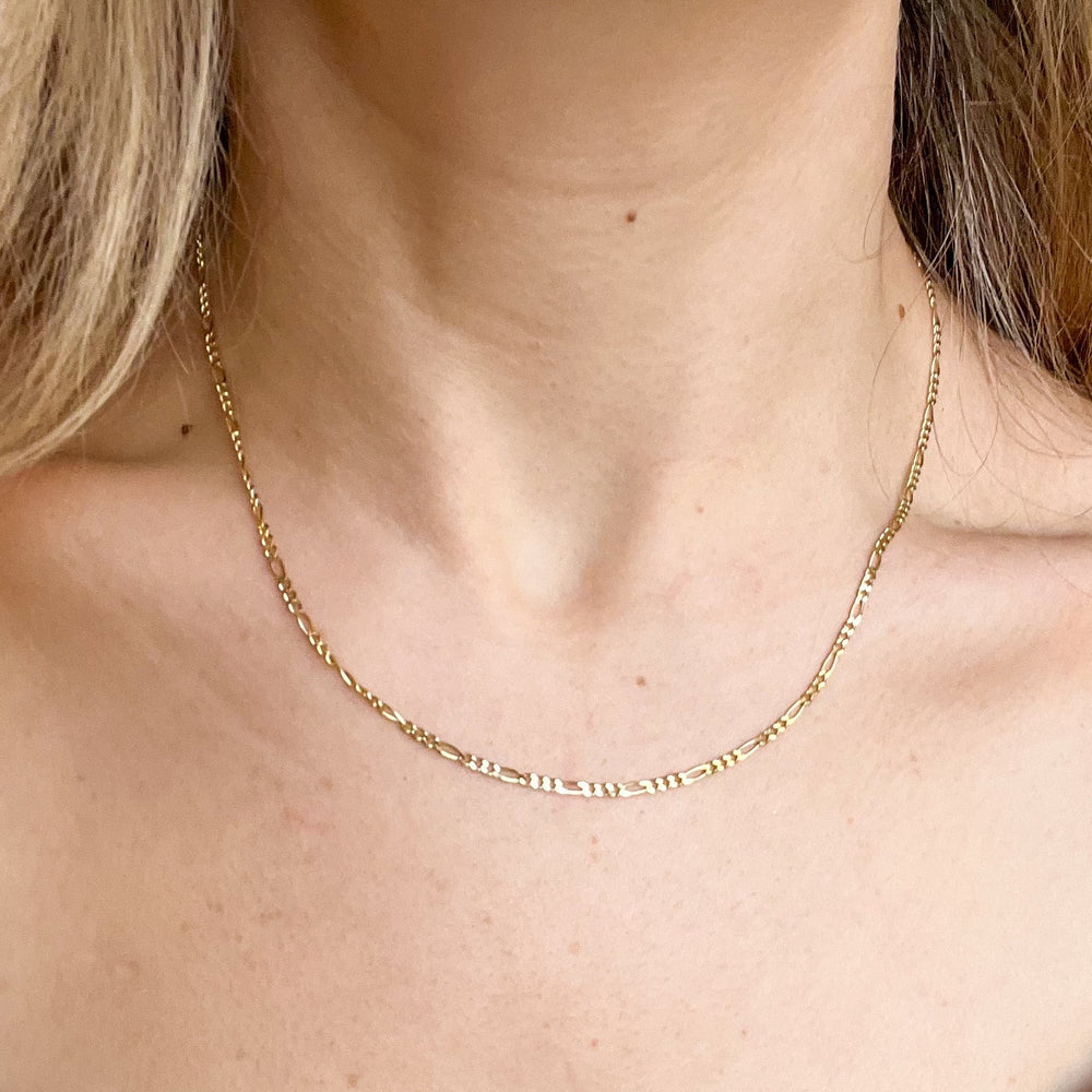 14K solid gold diamond-cut figaro chain necklace - valentshop.com