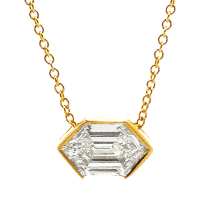 Linea - Half Bezel Hexagon Diamond Necklace, 1.03 ctw, 18K yellow gold - Valentshop Jewelry