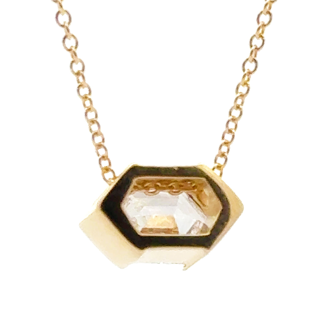 Linea - Half Bezel Hexagon Diamond Necklace, 1.03 ctw, 18K yellow gold - Valentshop Jewelry