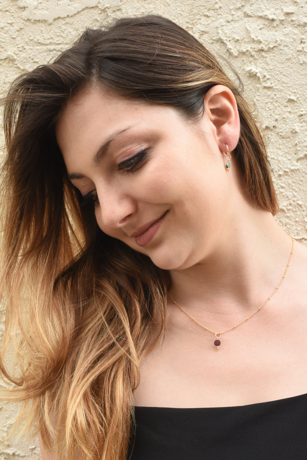 golden rondelle necklace - garnet coin charm - valentshop.com