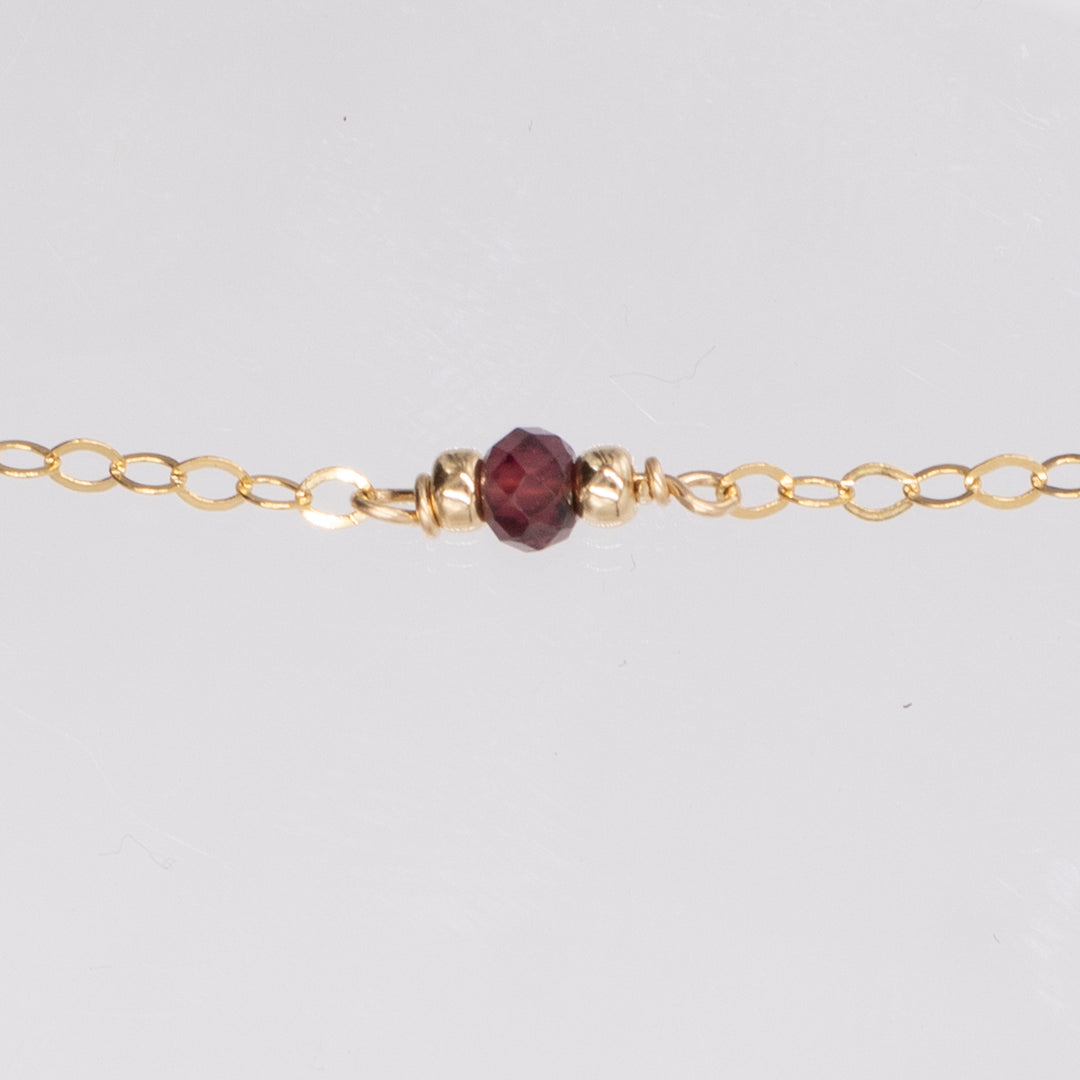 golden rondelle necklace - garnet coin charm - valentshop.com