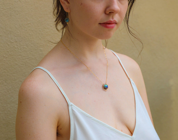 Northern Lights - Hexagon Golden Wire Earrings - valentshop.com