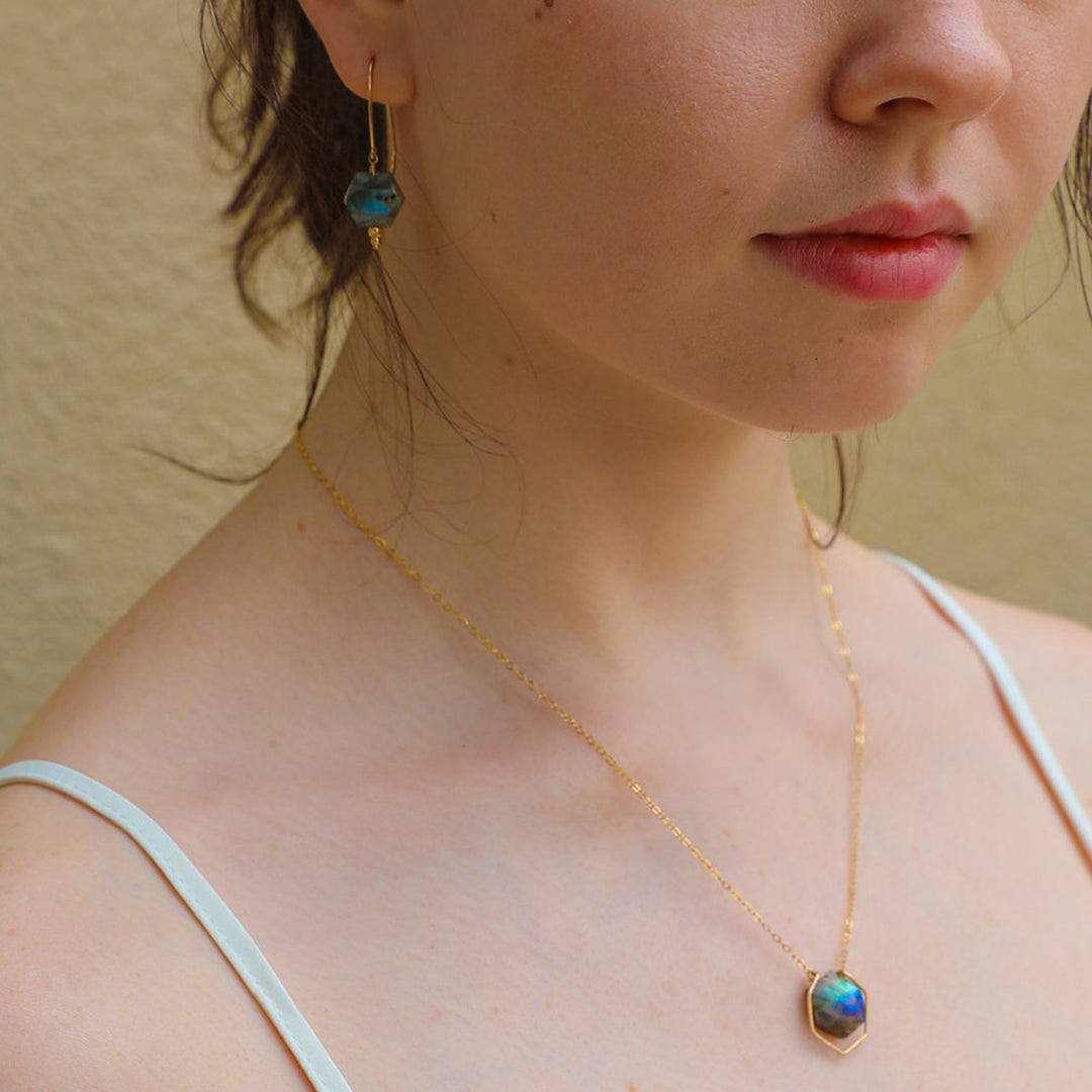 Northern Lights - Hexagon Golden Wire Earrings - valentshop.com