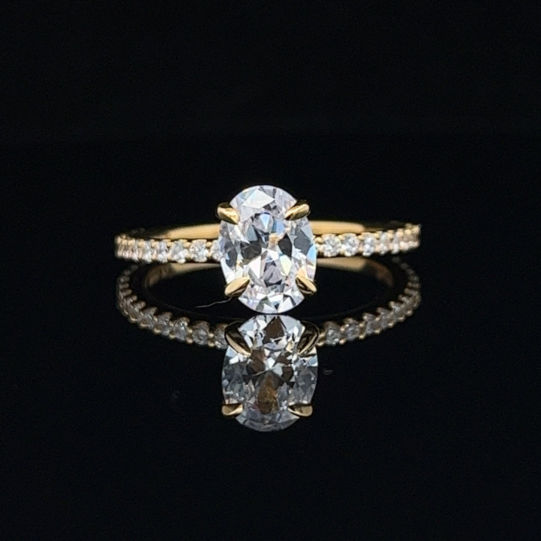 1 1/2 ctw oval diamond engagement ring with pave accents & hidden collar - valentshop.com