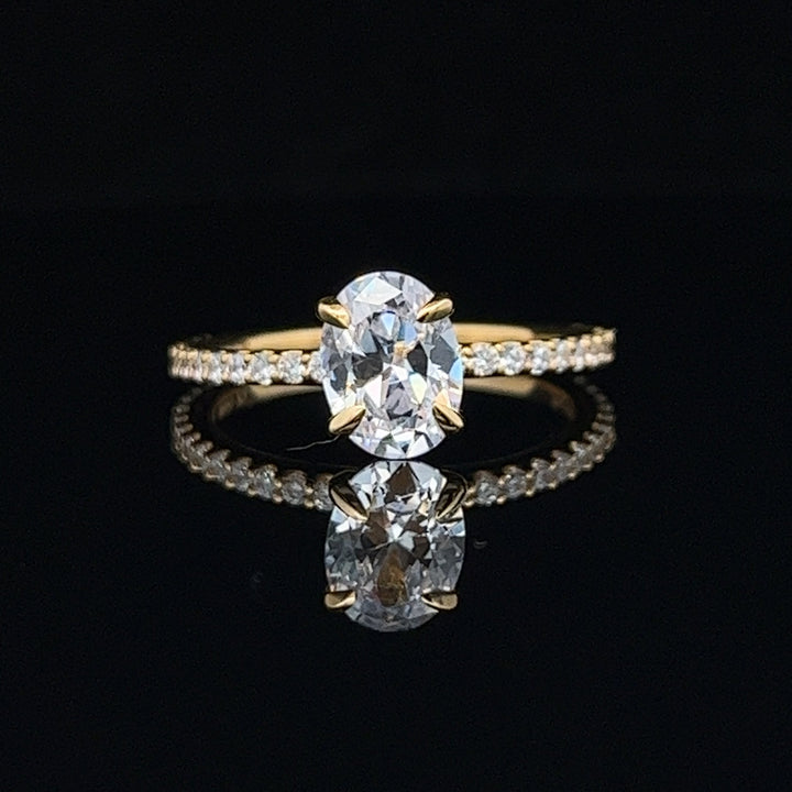 1 1/2 ctw oval diamond engagement ring with pave accents & hidden collar - valentshop.com