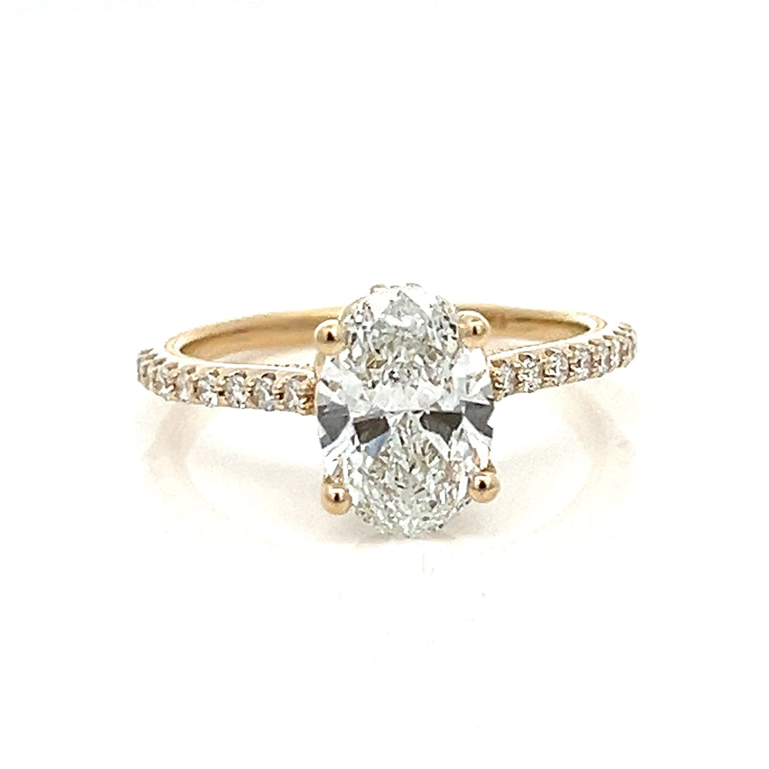 1.5 ctw oval diamond pave cathedral & milgrain engagement ring - Valentshop Jewelry